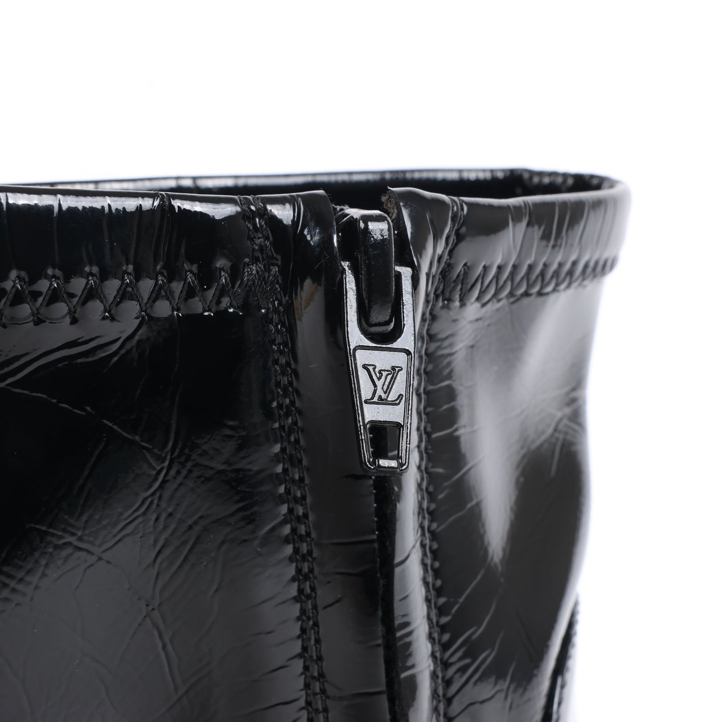 Louis Vuitton Silhouette Lines Patent Leather Ankle Boots in Black BR0137, Size 37.5 EU
