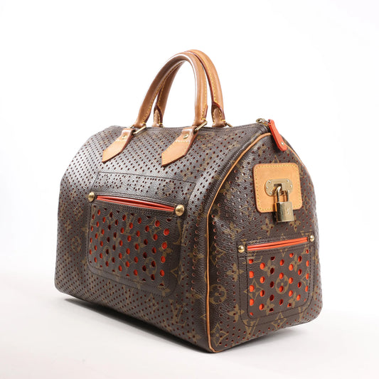 Louis Vuitton Speedy 30 Monogram Perforated Handbag in Brown x Red M95182