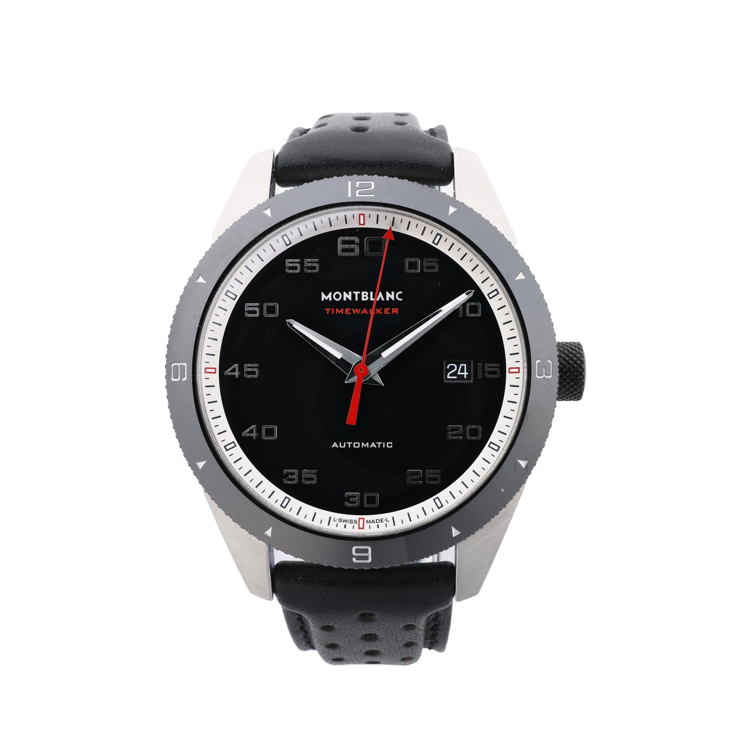 Montblanc Timewalker 7426 PLDH3H733 SS & Leather AT Black Dial Watch
