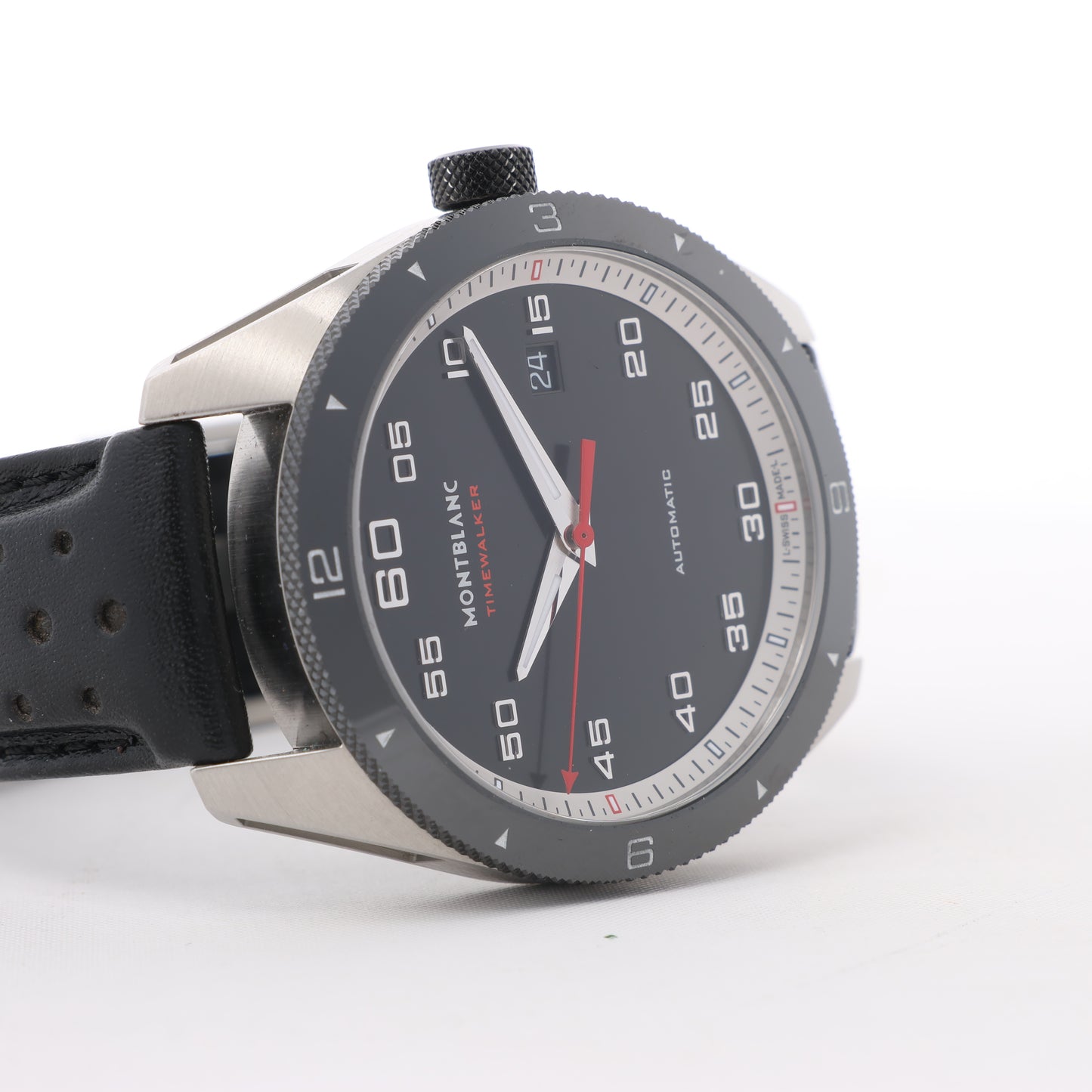 Montblanc Timewalker 7426 PLDH3H733 SS & Leather AT Black Dial Watch
