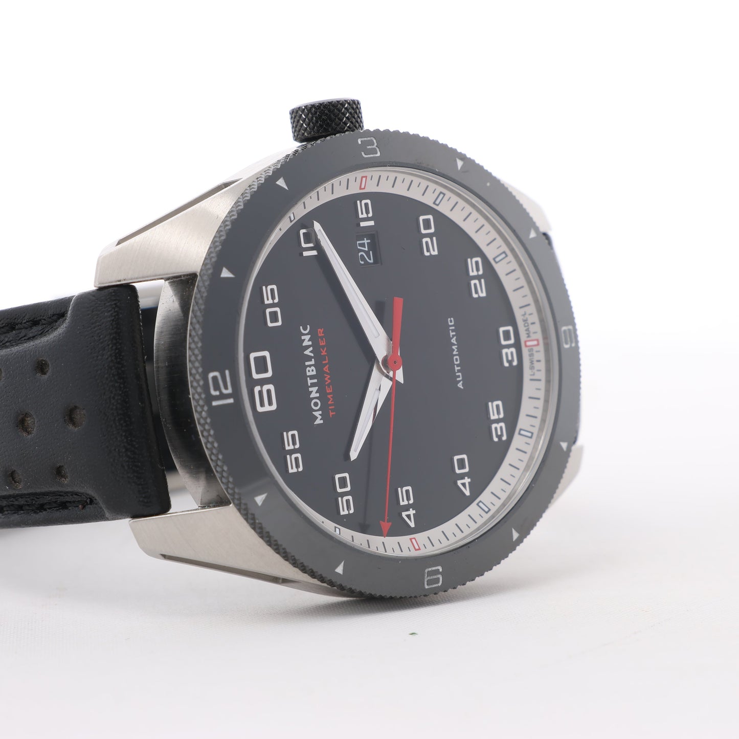 Montblanc Timewalker 7426 PLDH3H733 SS & Leather AT Black Dial Watch