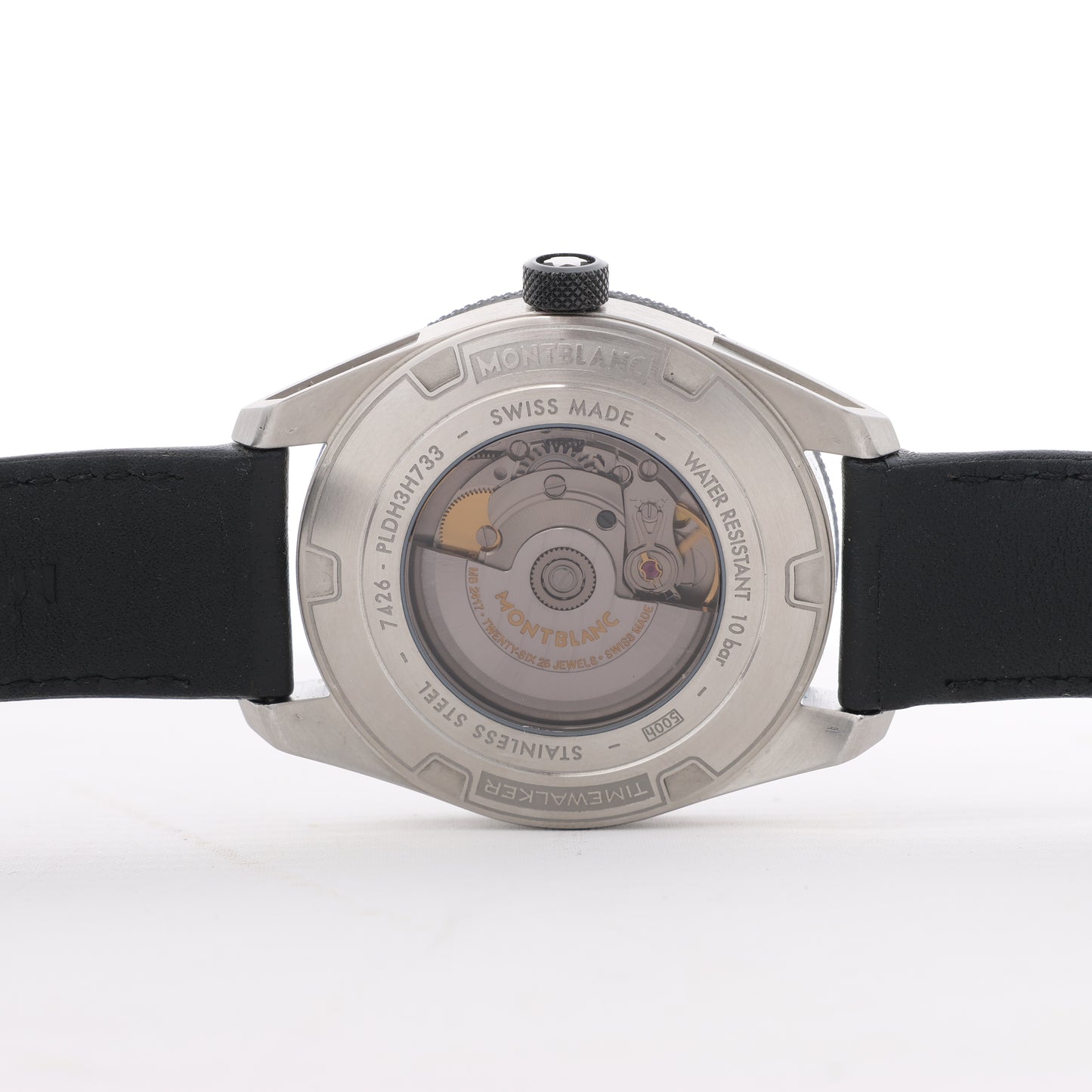 Montblanc Timewalker 7426 PLDH3H733 SS & Leather AT Black Dial Watch