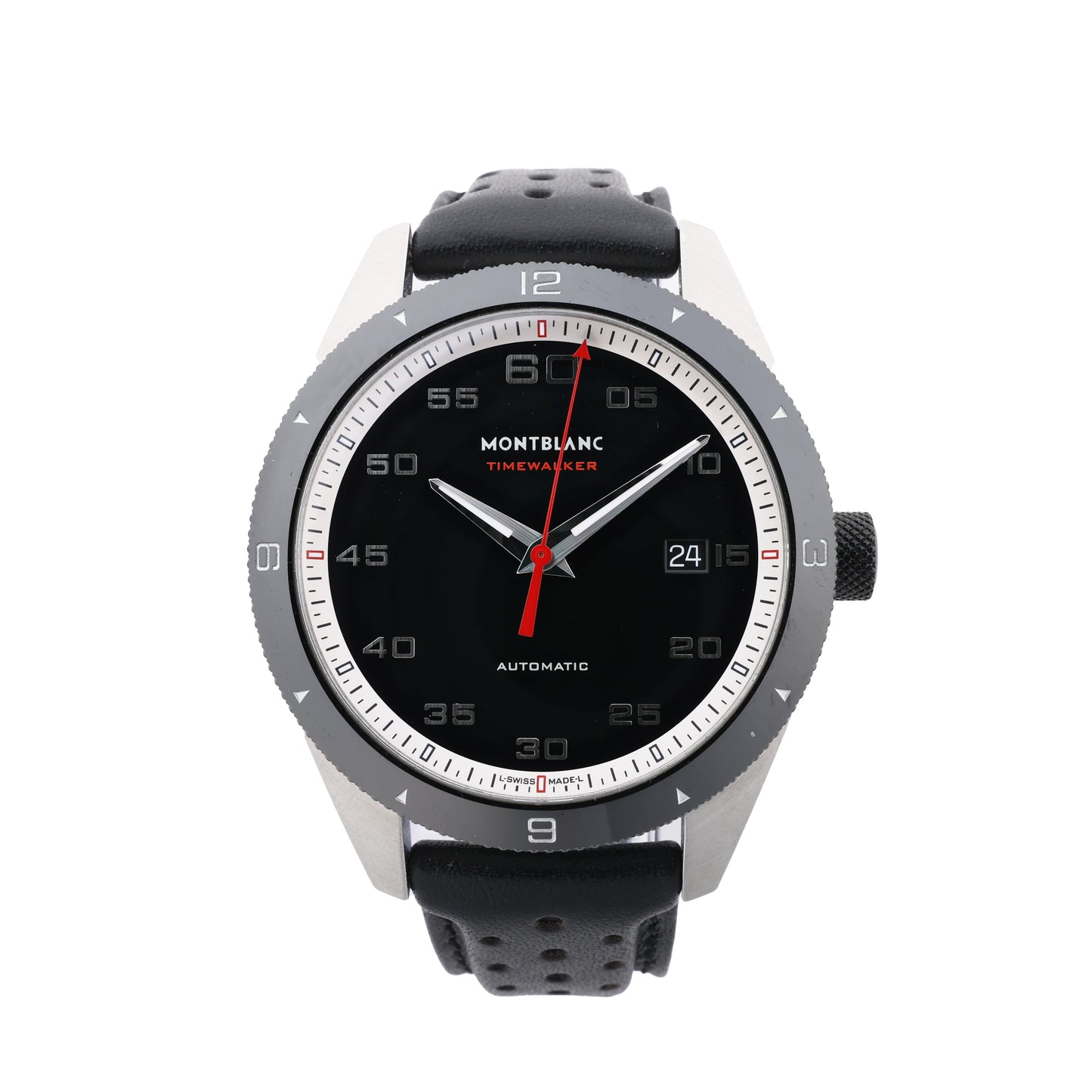 Montblanc Timewalker 7426 PLDH3H733 SS & Leather AT Black Dial Watch