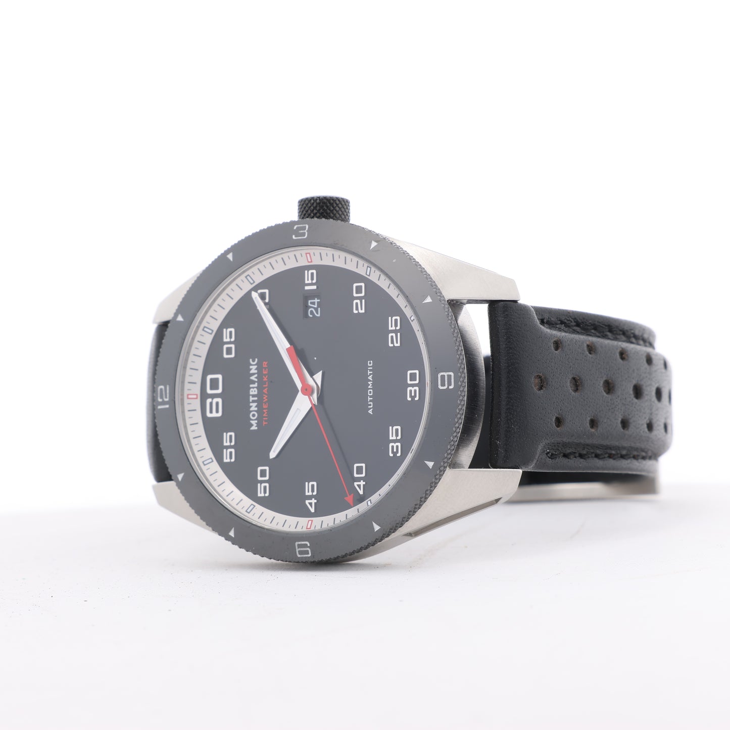 Montblanc Timewalker 7426 PLDH3H733 SS & Leather AT Black Dial Watch