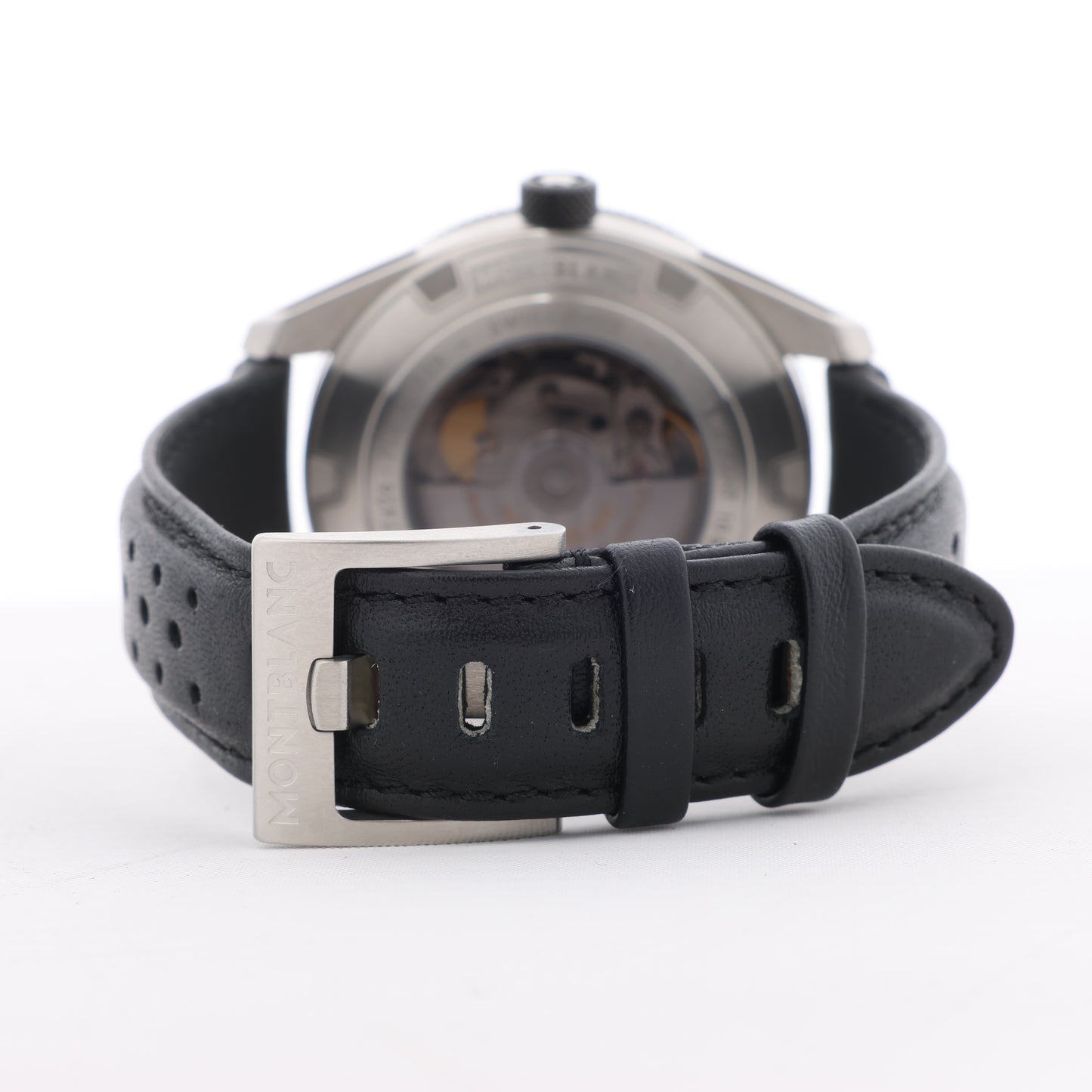 Montblanc Timewalker 7426 PLDH3H733 SS & Leather AT Black Dial Watch