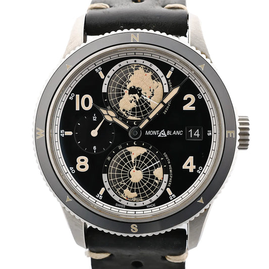 Montblanc Geosphere 119286 BBGJ3HDQ3 SS x Leather AT Watch with Black Dial