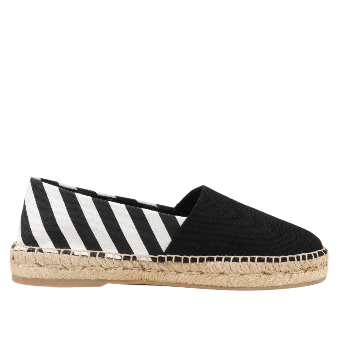 OFF-WHITE Stripes Flat Espadrilles in Schwarz-Weiß-Diagonalen, Größe 37 EU