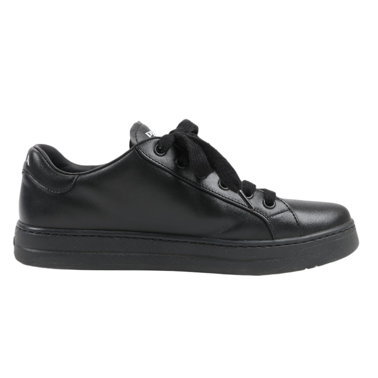 PRADA Logo Leather Sneakers in Black × White 1E282N, Size 37.5 EU