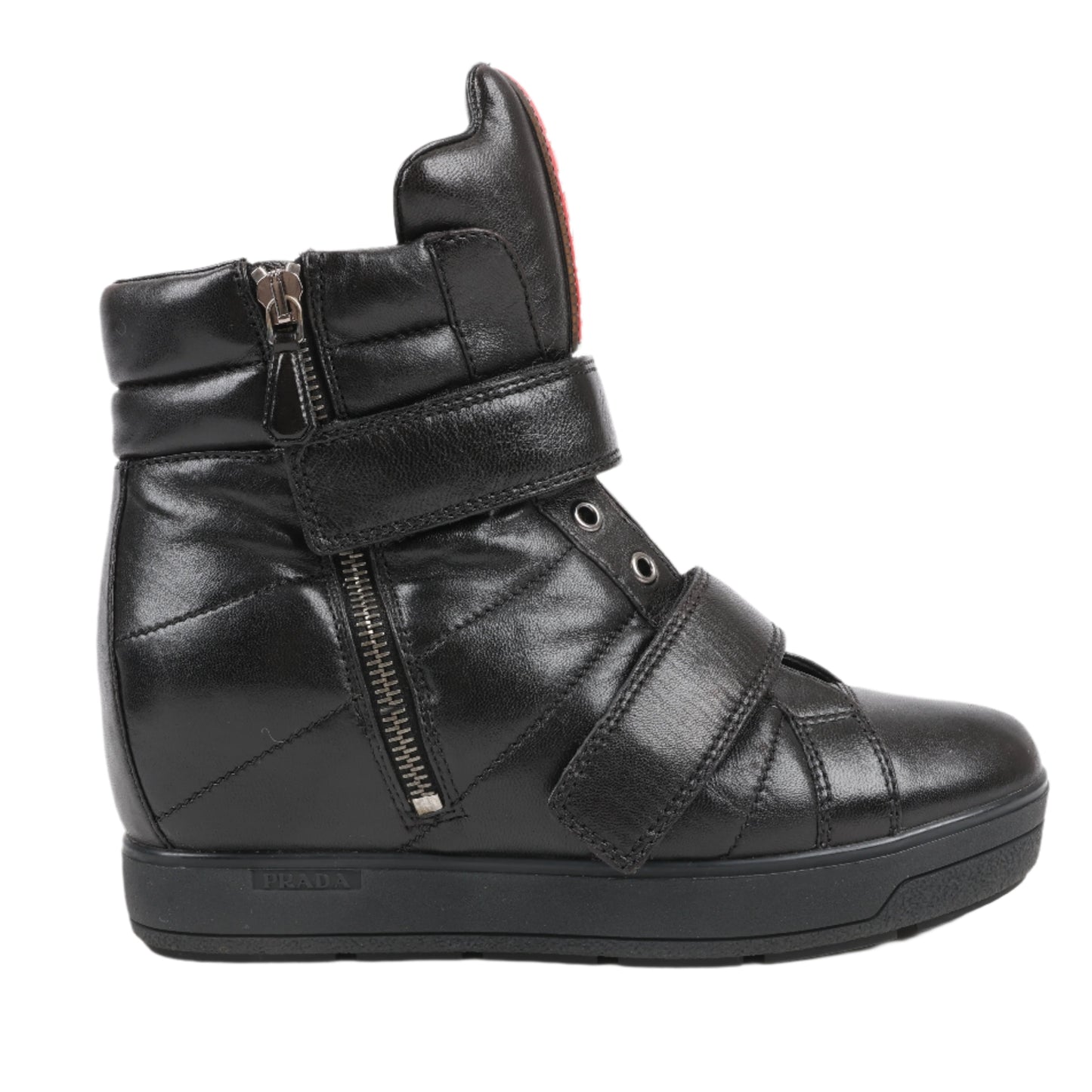 PRADA Sport Leather High-top Sneakers in Black 3TZ047, Size 36.5 EU