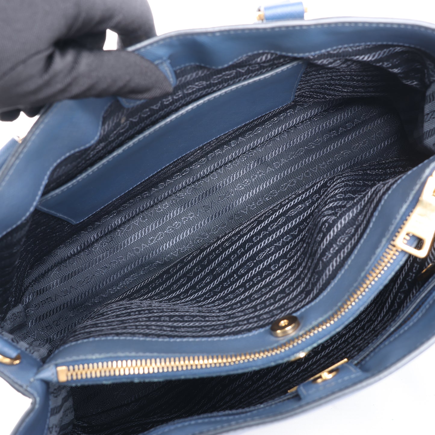Sac à main Prada Galleria Saffiano Lux en cuir bleu