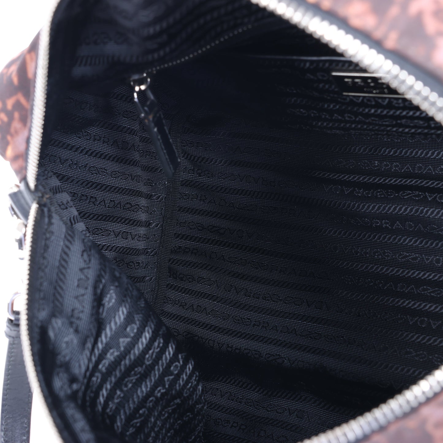 Prada Tessuto Stampato Nylon & Leather 2Way Handag in Black x Purple BL0922