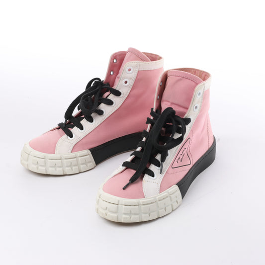 PRADA Canvas-Sneaker mit Colorblock-Muster und Keilabsatz in Pink, Größe 39 EU