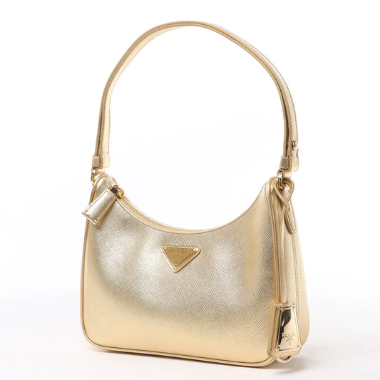 Prada Saffiano Lux Mini Re-Edition Shoulder Bag Platino 1BC204