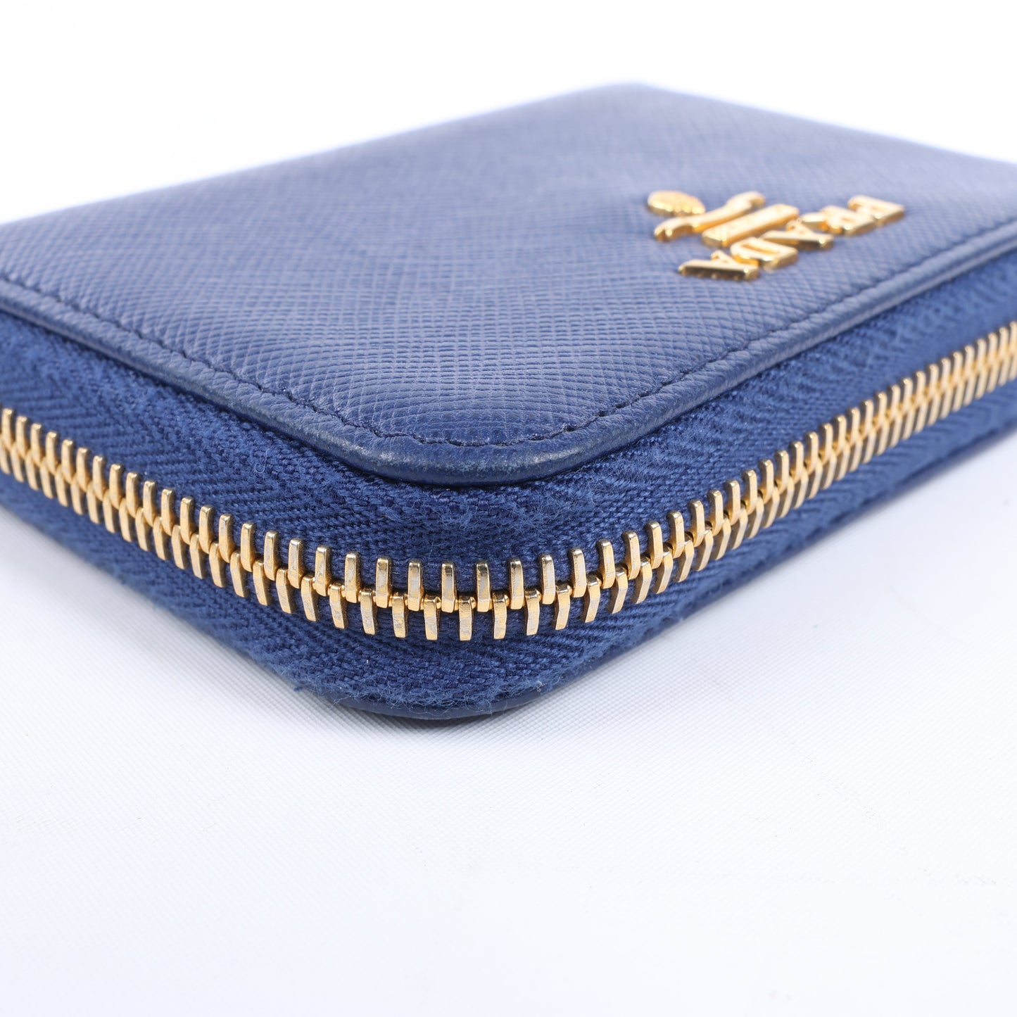 Prada Saffiano Metal 1MM268 Leather Coin Wallet in Blue