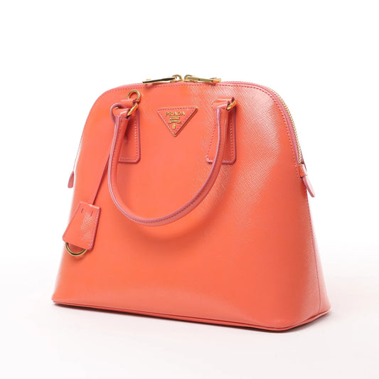 Prada Saffiano Vernice Dome Leather 2Way Handbag in Begonia BL0909