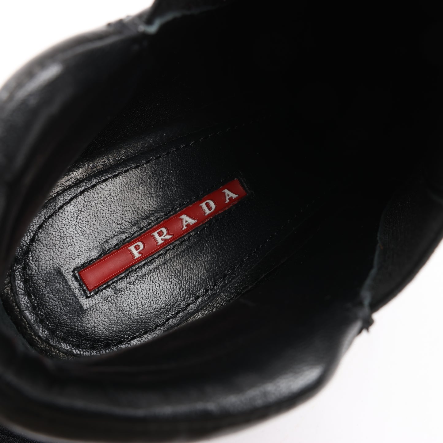 Prada Sport Leather Side Gore Ankle Boots in Black 3TP022, Size 38 EU