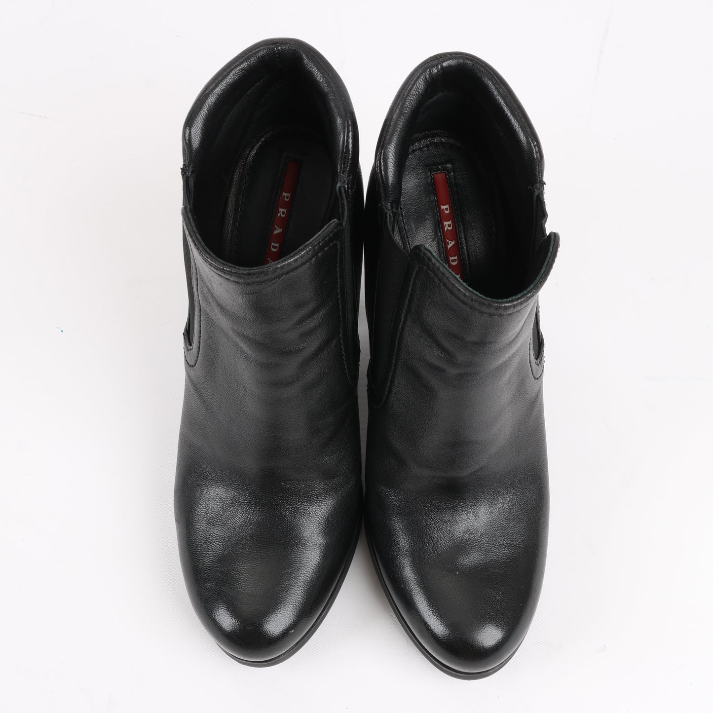 Prada Sport Leather Side Gore Ankle Boots in Black 3TP022, Size 38 EU