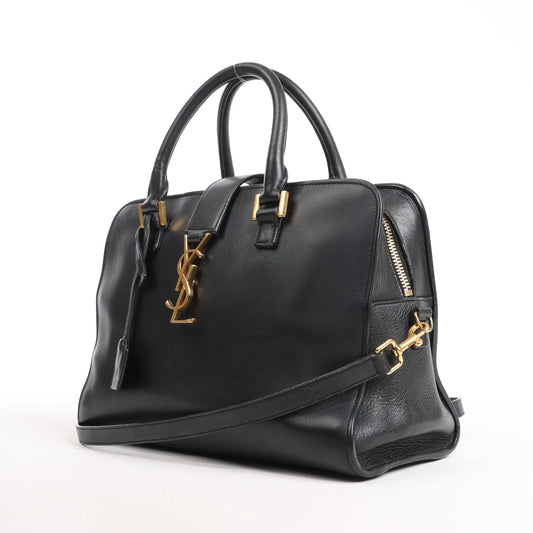 Saint Laurent Paris Monogram Cabas Leather 2Way Handbag in Black