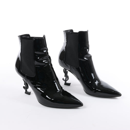 Saint Laurent Paris Opium Patent leather Ankle Boots in Black AU484171 , Size 37.5 EU