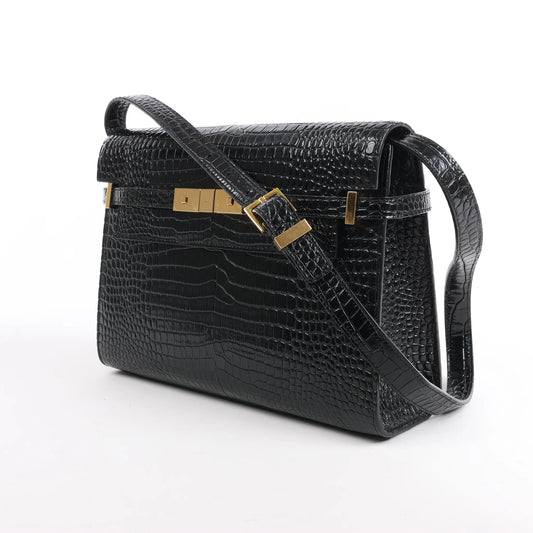 Sac à bandoulière Manhattan Mock Croc de Saint Laurent Paris en noir 579271