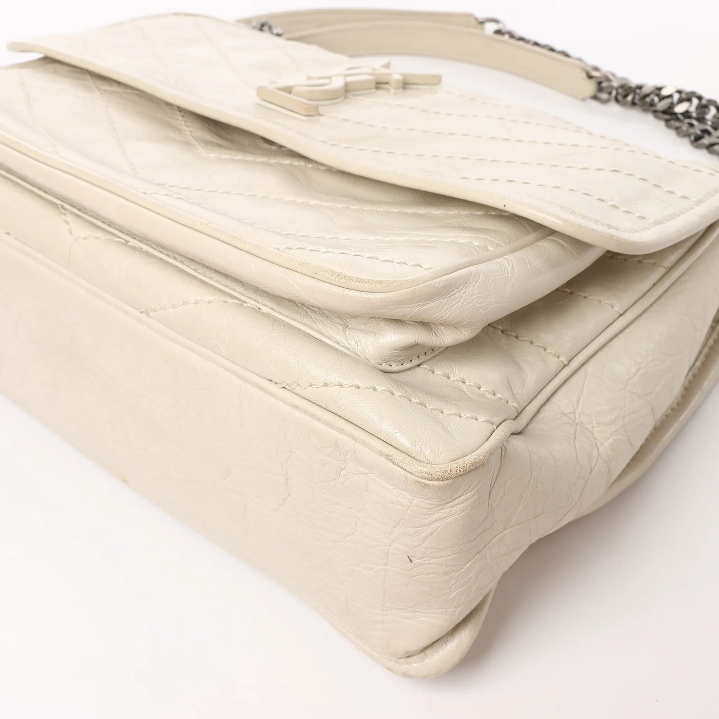 Sac bandoulière chaîne Niki moyen en cuir Saint Laurent Paris Écru 633158