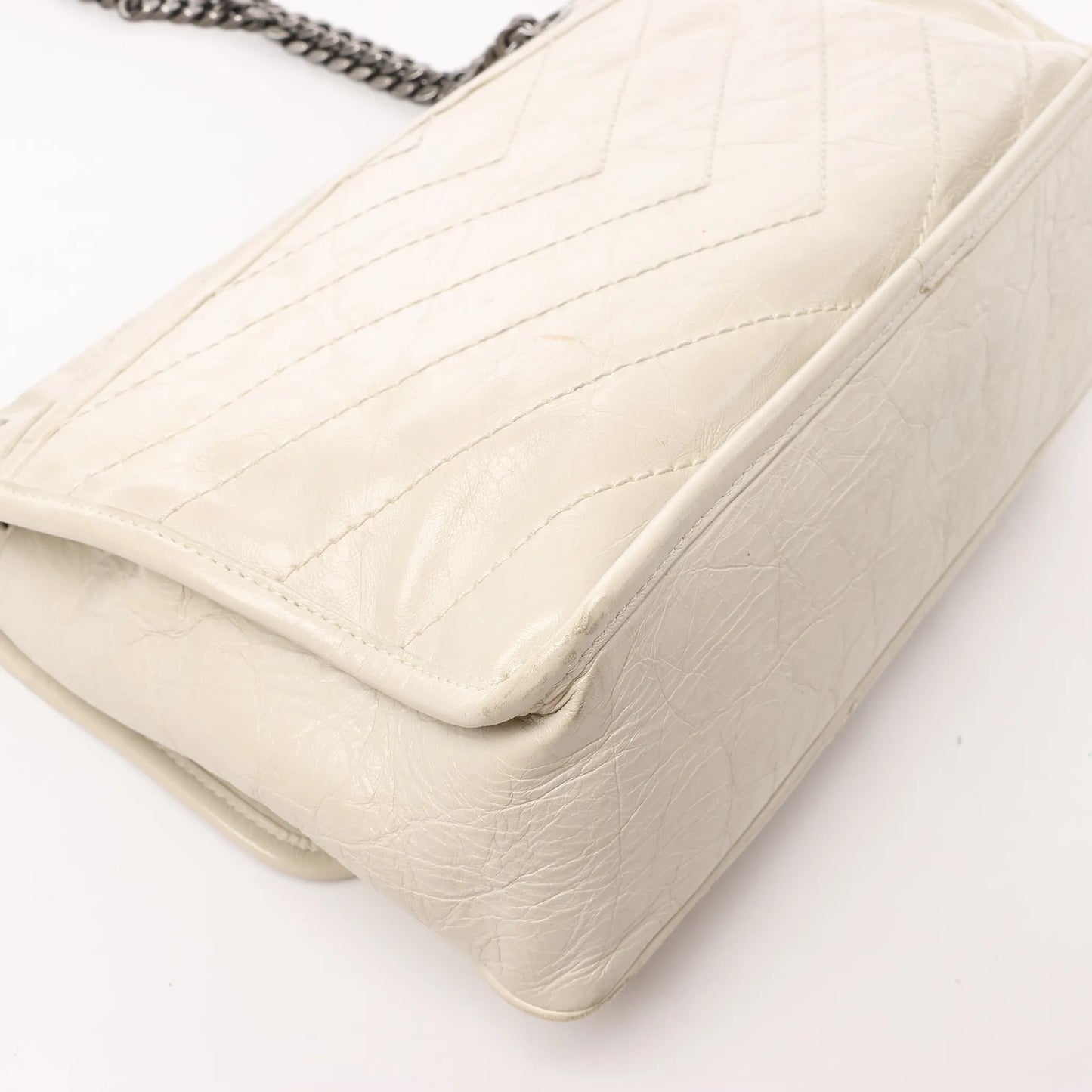 Sac bandoulière chaîne Niki moyen en cuir Saint Laurent Paris Écru 633158