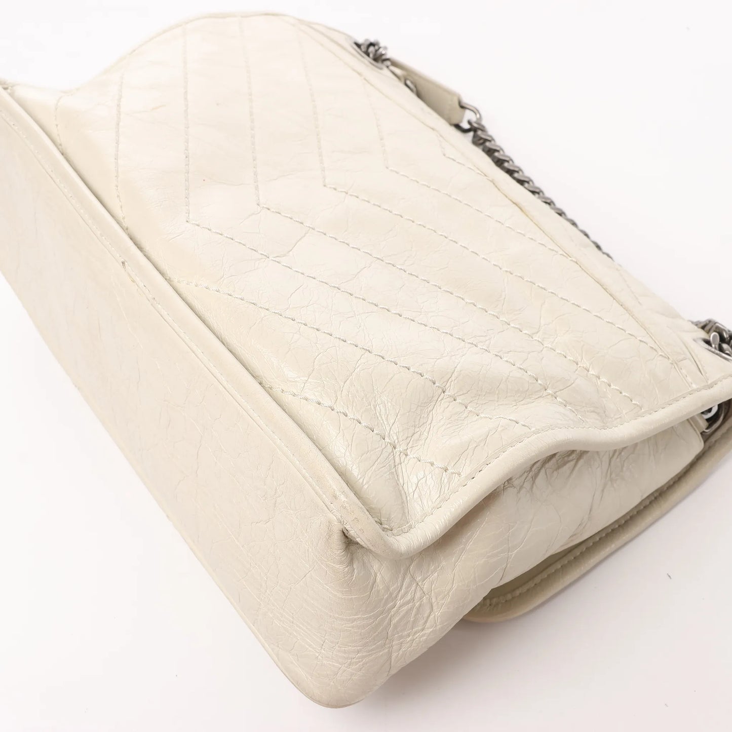 Sac bandoulière chaîne Niki moyen en cuir Saint Laurent Paris Écru 633158