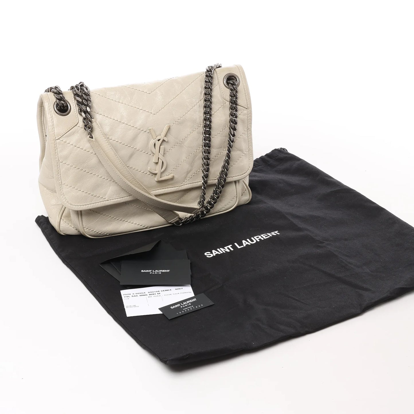 Sac bandoulière chaîne Niki moyen en cuir Saint Laurent Paris Écru 633158