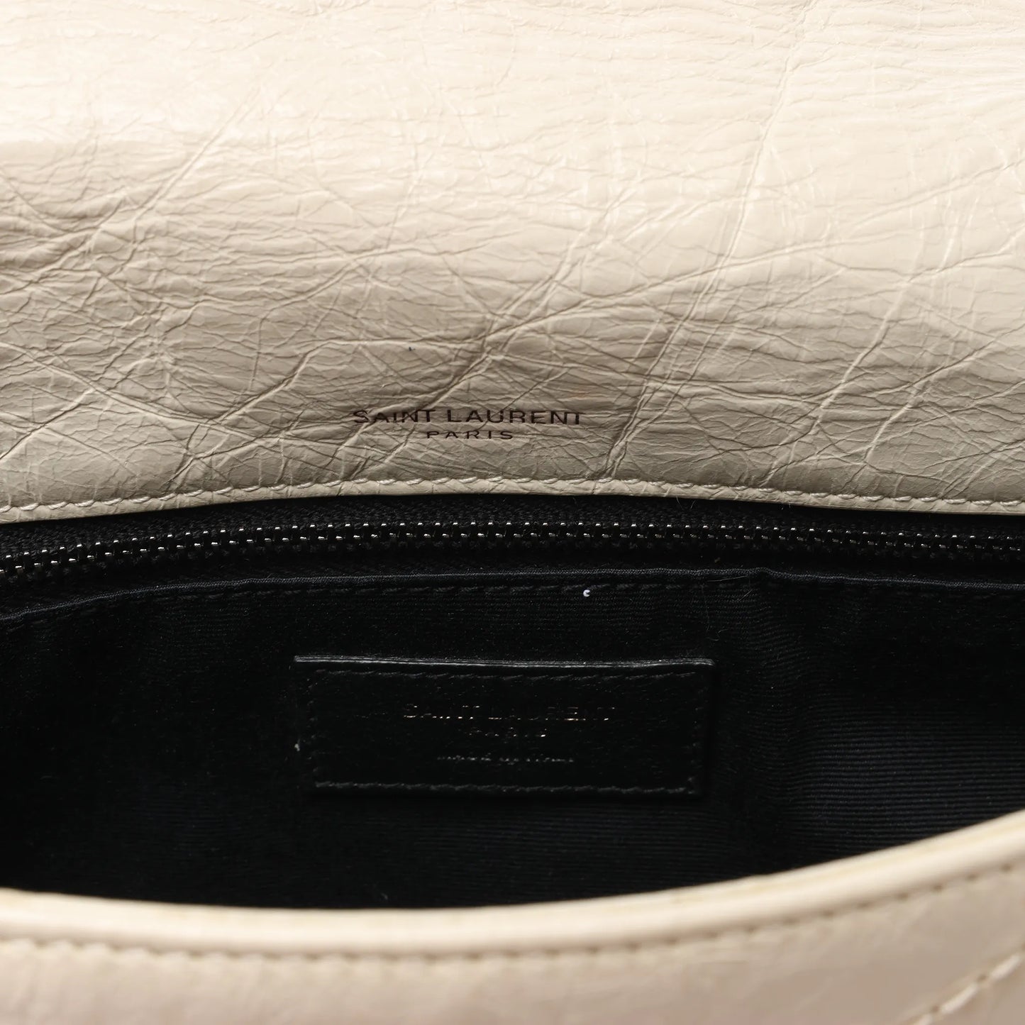 Sac bandoulière chaîne Niki moyen en cuir Saint Laurent Paris Écru 633158