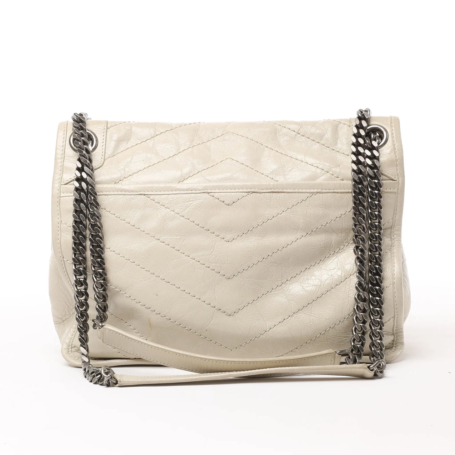 Sac bandoulière chaîne Niki moyen en cuir Saint Laurent Paris Écru 633158