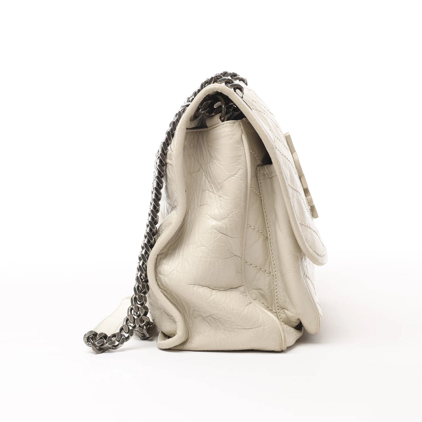 Sac bandoulière chaîne Niki moyen en cuir Saint Laurent Paris Écru 633158