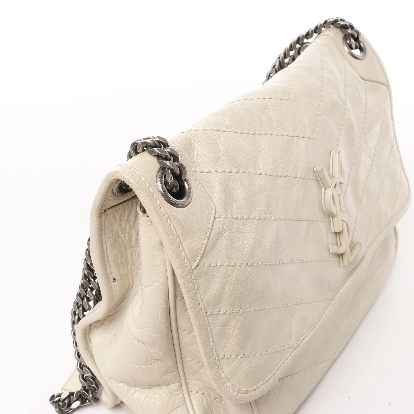 Sac bandoulière chaîne Niki moyen en cuir Saint Laurent Paris Écru 633158