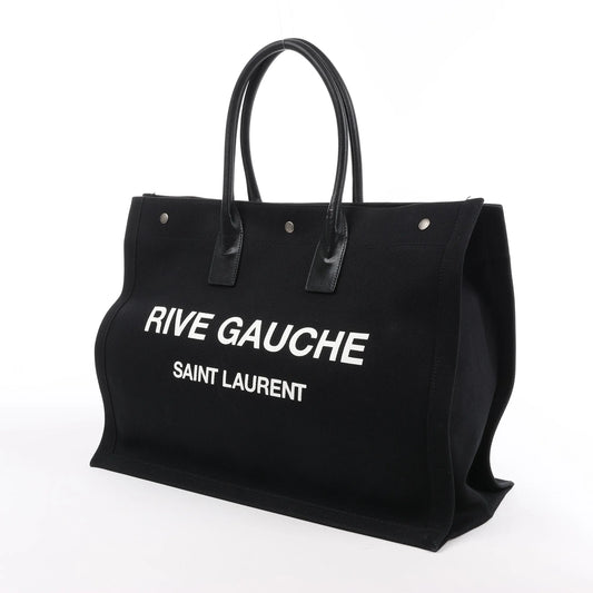 Grand sac cabas Saint Laurent Rive Gauche en toile imprimée et cuir noir 509415