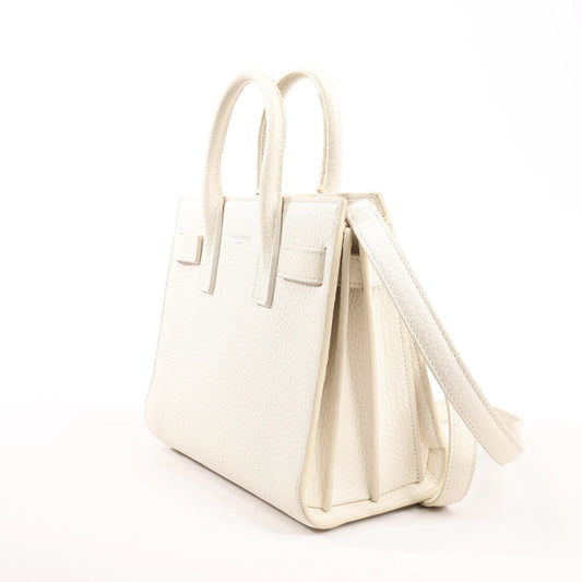 Saint Laurent Paris Sac de Jour Nano Leather 2Way Handbag White 340778