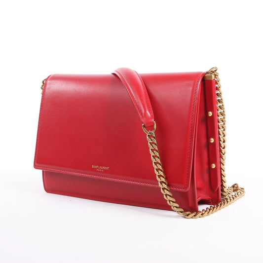 Sac bandoulière chaîne en cuir Zoe Saint Laurent Paris, rouge 513667