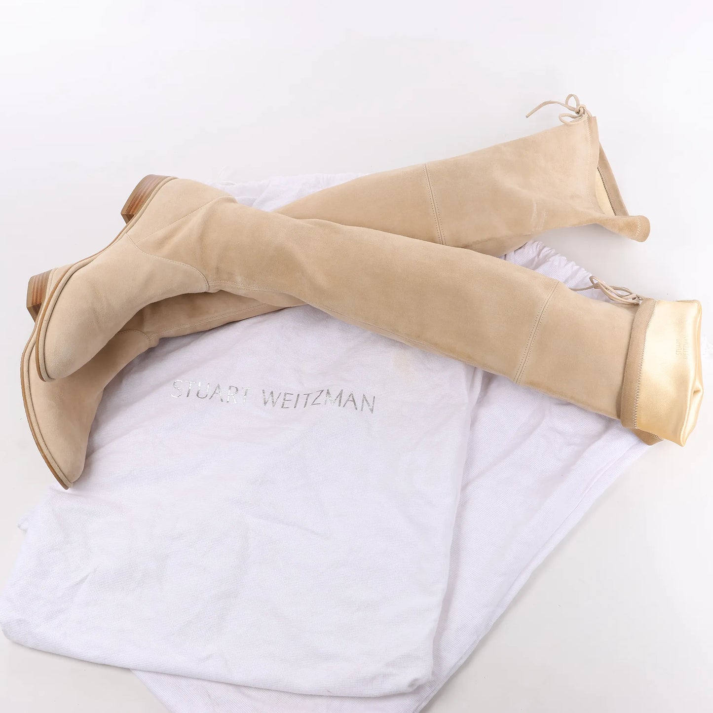 Stuart Weitzman Suede Lowland Over The Knee Boot in Beige, Size 39.5 EU