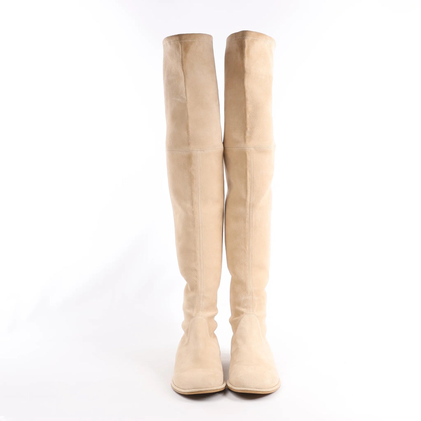 Stuart Weitzman Suede Lowland Over The Knee Boot in Beige, Size 39.5 EU