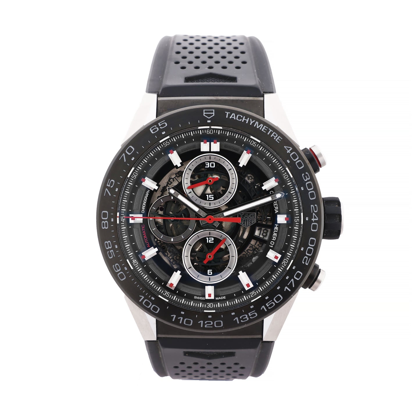 Carrera CALIBRE HEUER 01 CAR2A1Z.FT6044 WBD6279 SS SS & Rubber AT Skeleton dial Watch