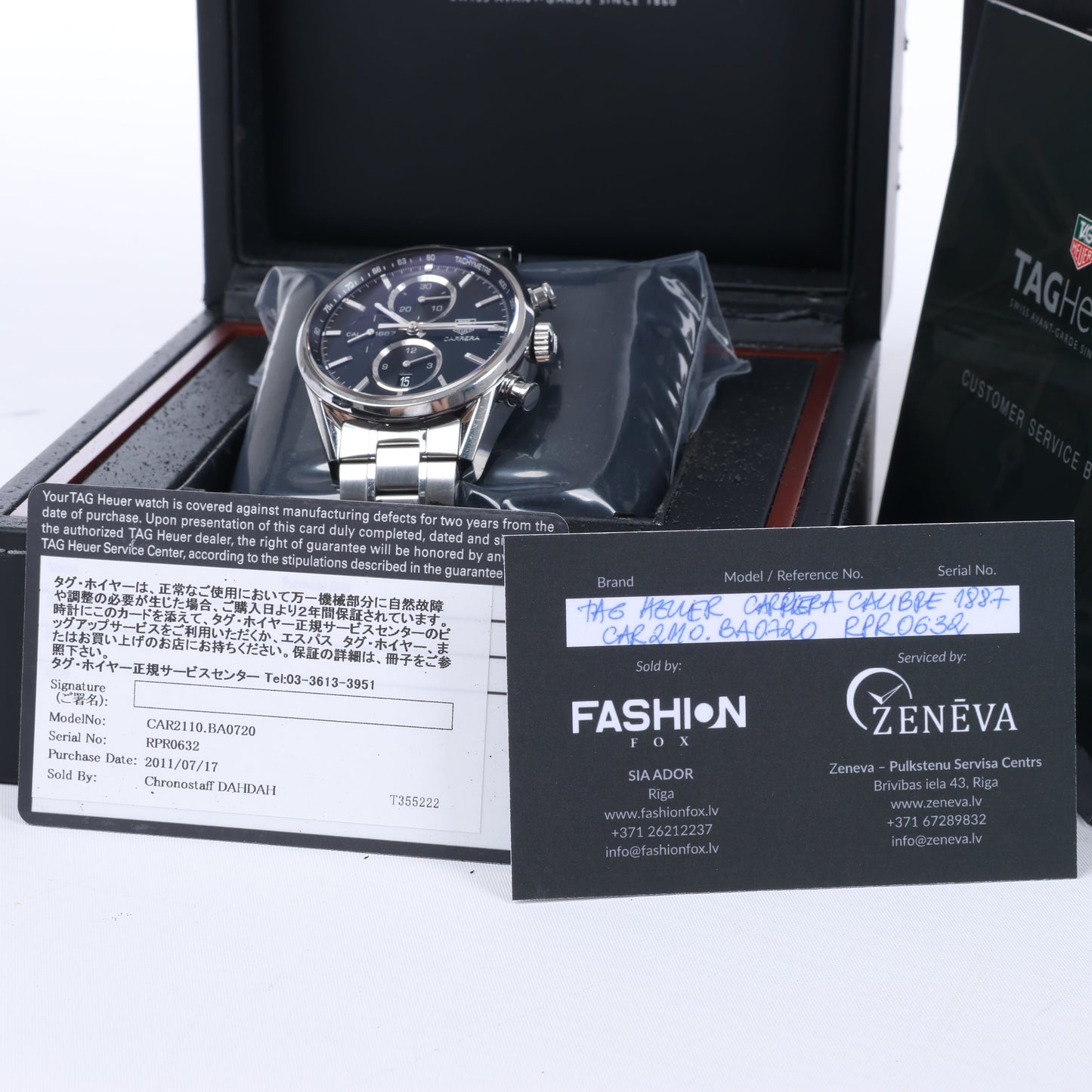 TAG Heuer Carrera Calibre 1887 Chronograph CAR2110.BA0720 RPR0632 SS AT Black Dial Watch