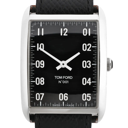 Tom Ford N.001 TFT001003 00276 SS & Leather QZ Watch with Black Dial