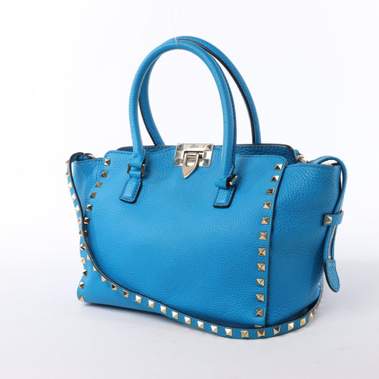 Sac à main Valentino Garavani Rockstud en cuir bleu