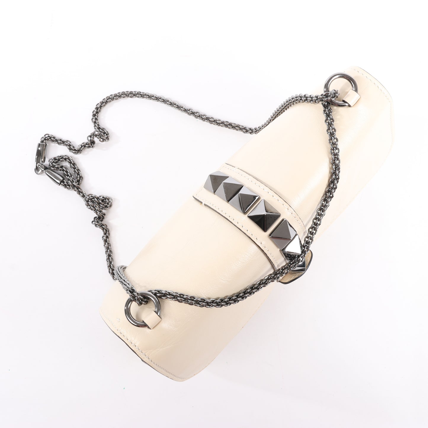 Valentino Rockstud Glam Lock Leather Chain Shoulder Bag in Beige