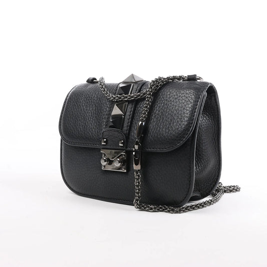 Sac à bandoulière en cuir Rockstud Glam Lock de Valentino en noir