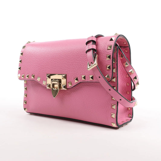 Valentino Garavani – Rockstud – Schultertasche aus rosa Leder