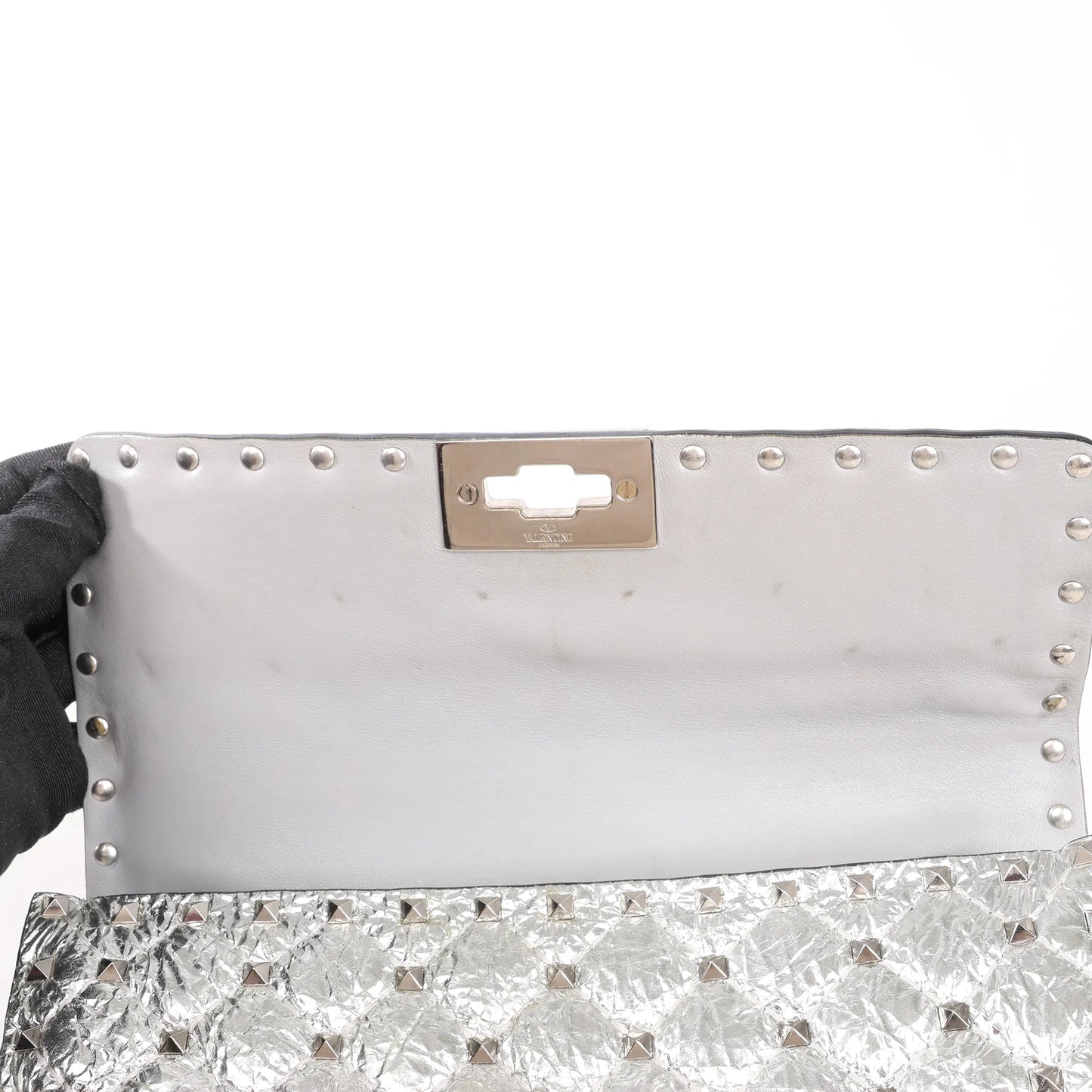 Valentino Garavani Rockstud Spike Chain Strap 2Way Shoulder Bag in Silver