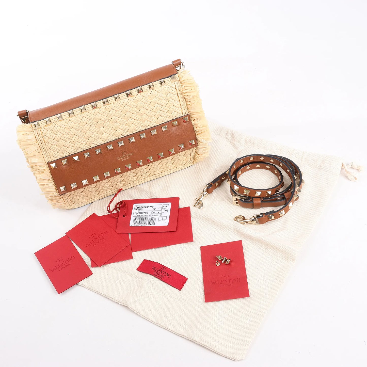 Valentino Garavani Straws x Leather Shoulder bag Beige x Brown