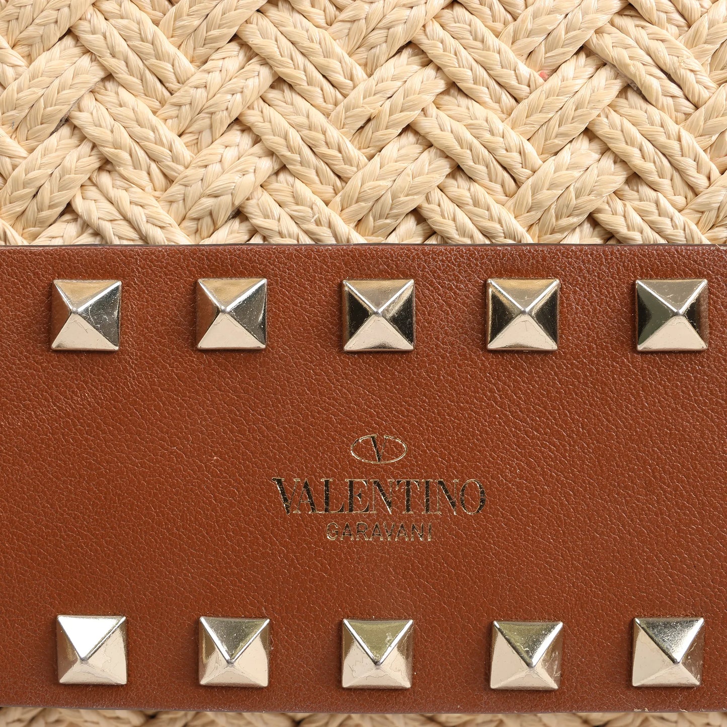 Valentino Garavani Straws x Leather Shoulder bag Beige x Brown