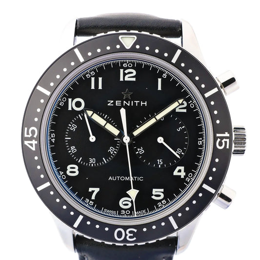 Zenith Chronometro TIPO CP-2 03.2240.4069 SS x Leather AT Watch with Black Dial