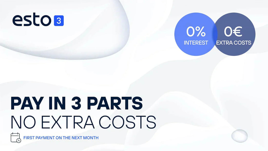 ESTO pay in 3 parts – 0% interest and no extra costs, payment plan for Fashion Fox customers in the Baltics.