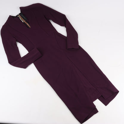 Roland Mouret Deep V-Neck Fitted Midi Dress in Plum – EU 34